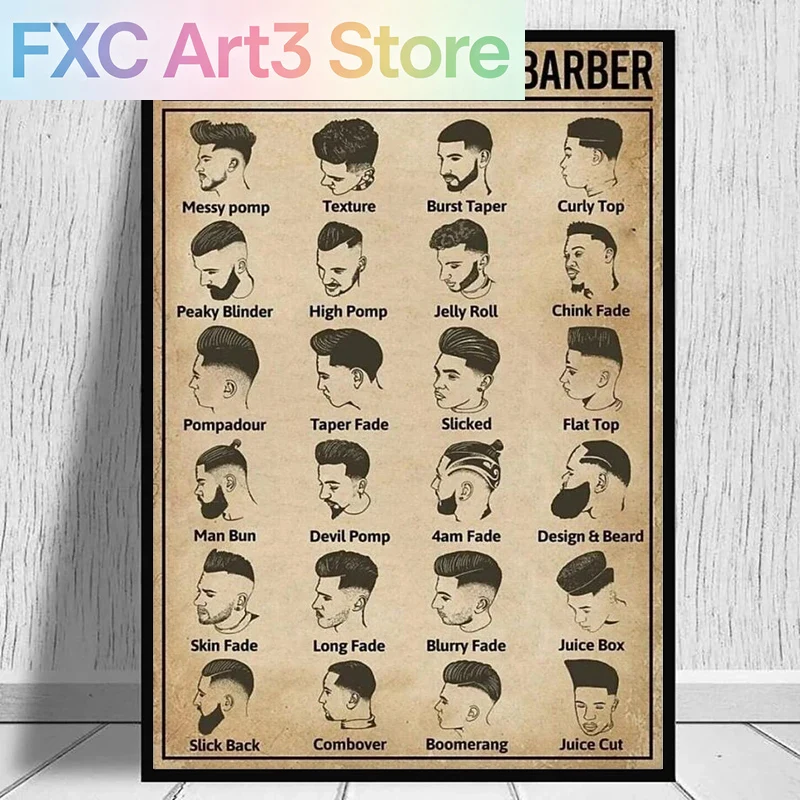 Retro Gaming Pictures - Frameless,Retro Types Of Haircuts Barber Poster