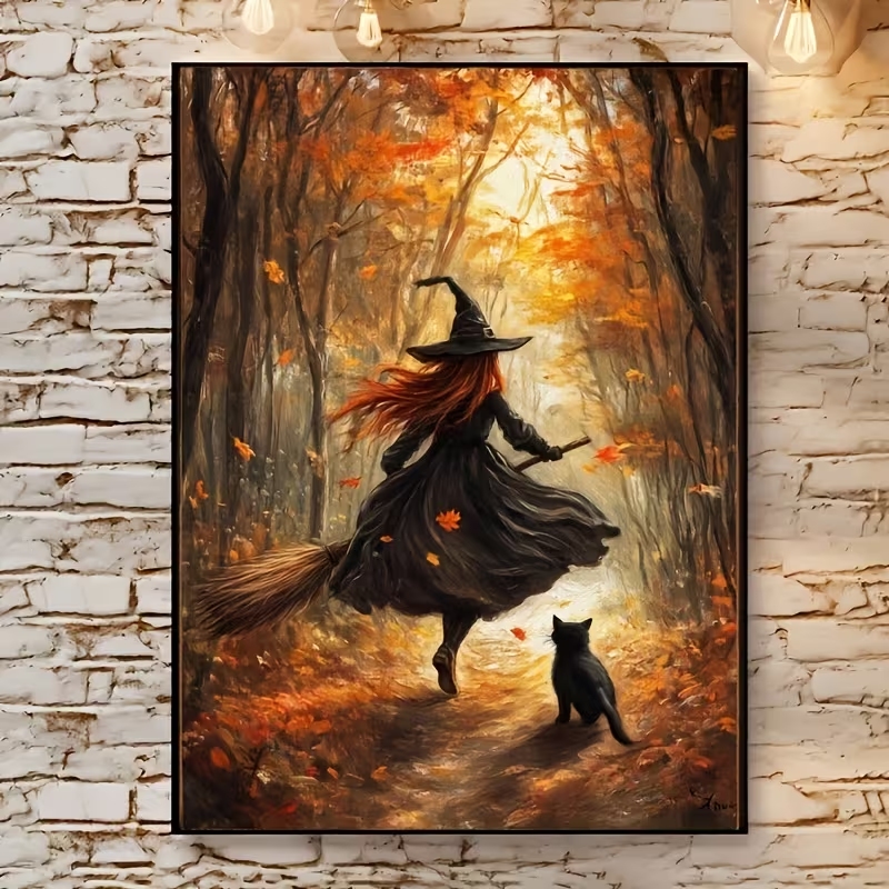 Retro Gaming Pictures - Retro Alloween Autumn Witch On Broomstick