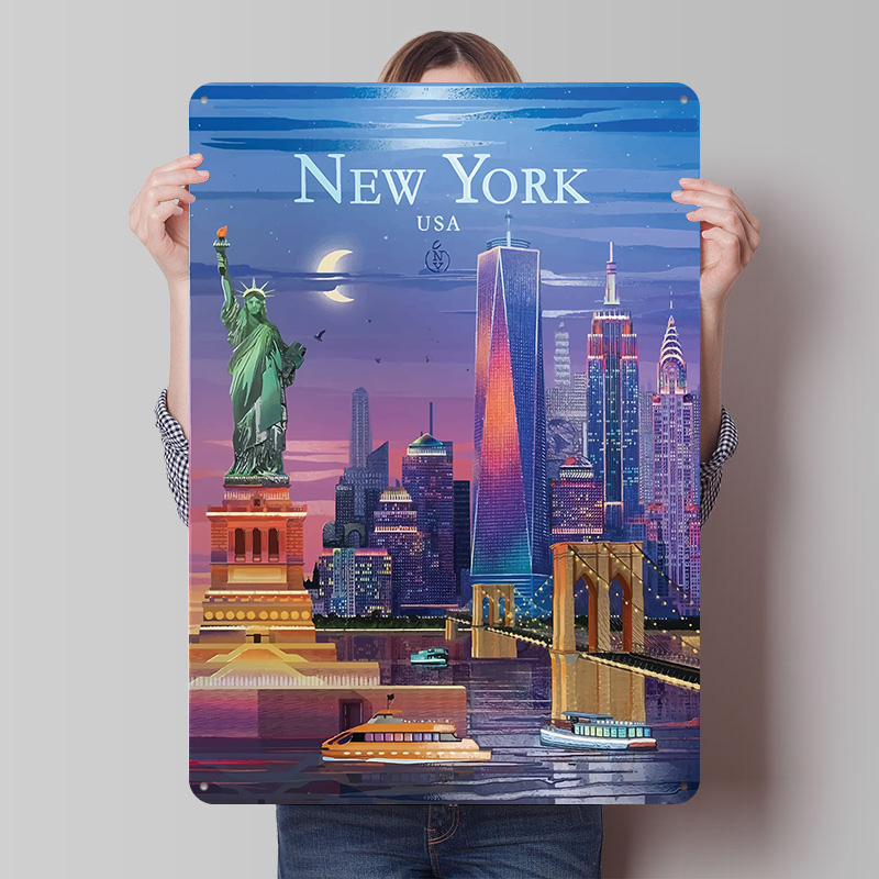 New York City Skyline Tin Post - Retro Gaming York 评论和价格