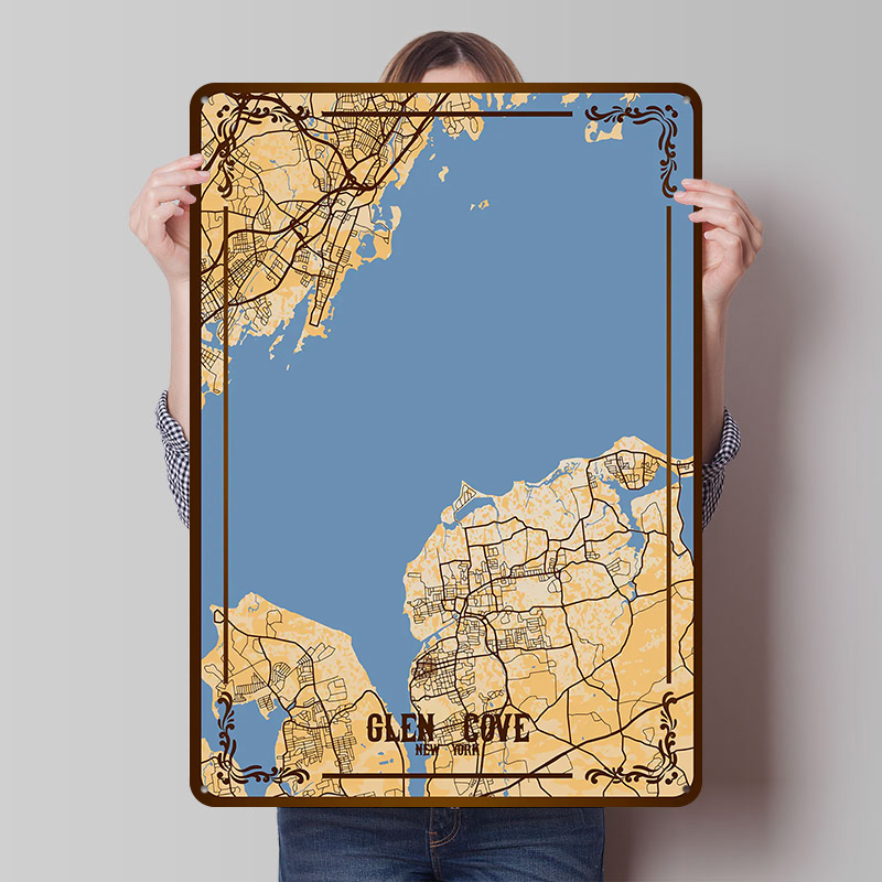 Glen Cove New York Map Tinplat - Retro Gaming York 评论和价格