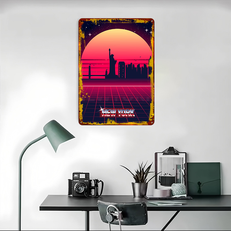 New York Skyline Metal Poster  - Retro Gaming York 评论和价格